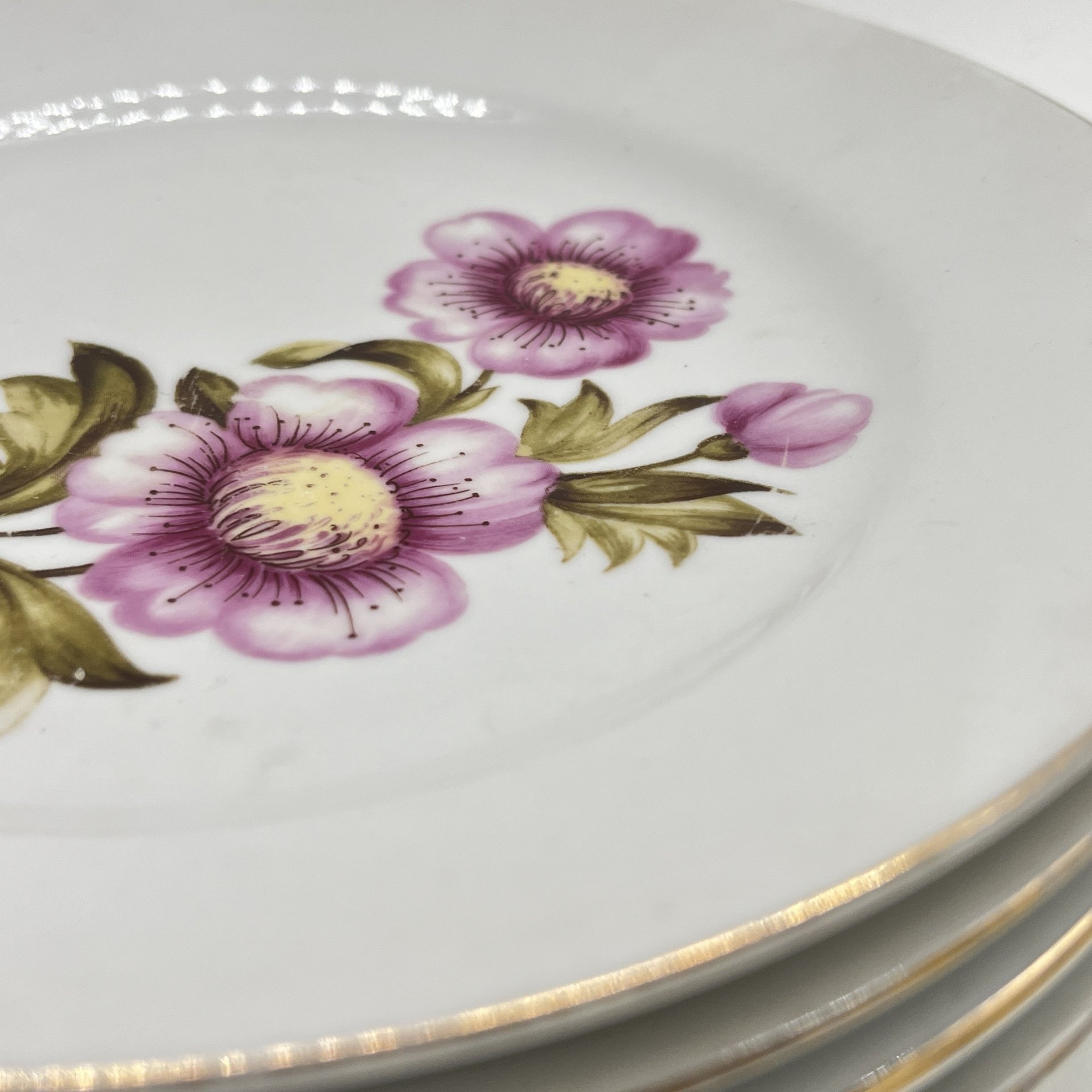 Набор из 4 пирожковых тарелок с цветочным декором, фарфор, деколь, золочение, Kahla, ГДР, 1960-1980 гг.