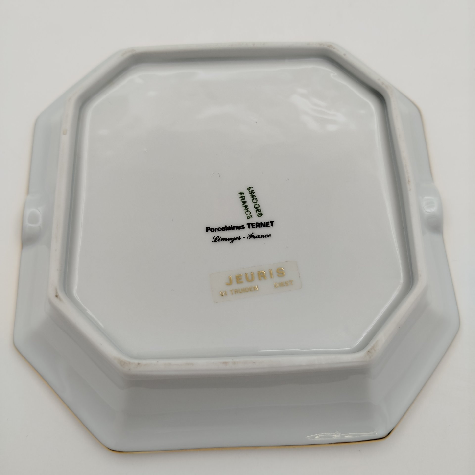 Пепельница квадратная  с цветочным декором, Porcelaine Ternet,  Limoges, фарфор, деколь, золочение