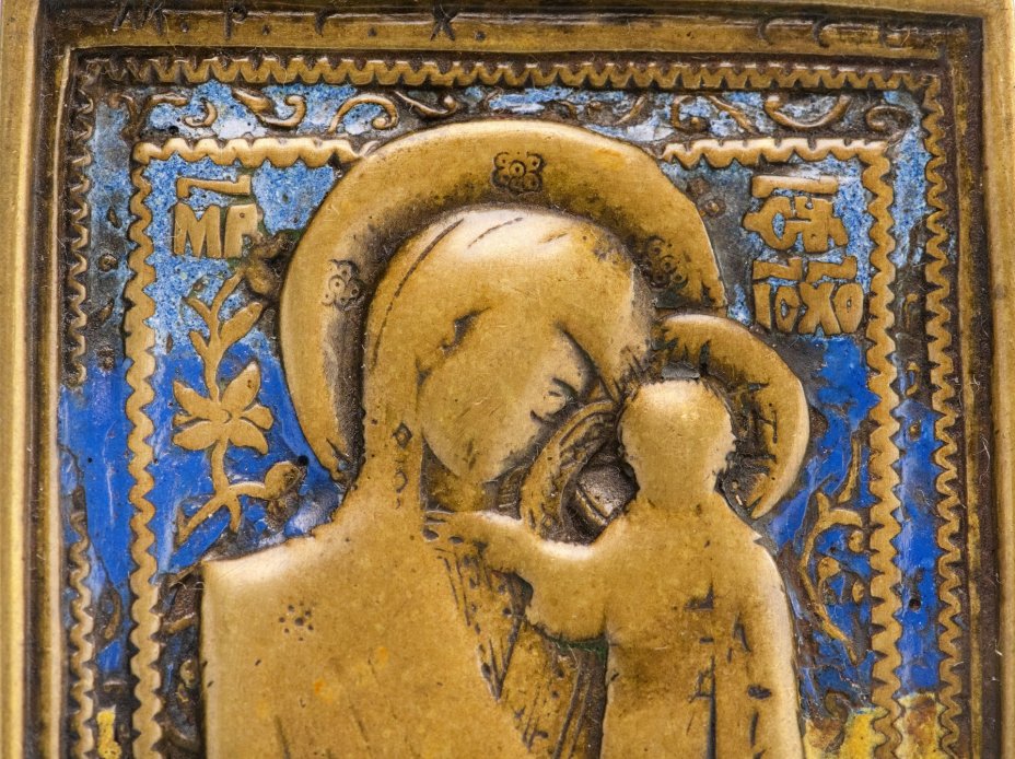 Икона "Казанская Божия Матерь", бронза, литье, полихромные эмали, мастер Родион Хрусталев, Российская Империя, 1850-1890 гг.