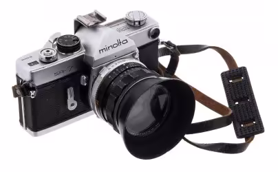 Фотоаппарат пленочный "Minolta SR-7" с объективом "Rokkor-SG f=28mm" в комплекте с объективом "Auto Tamron f=200mm" в кофре, металл, Япония, 1962-1966, Minolta