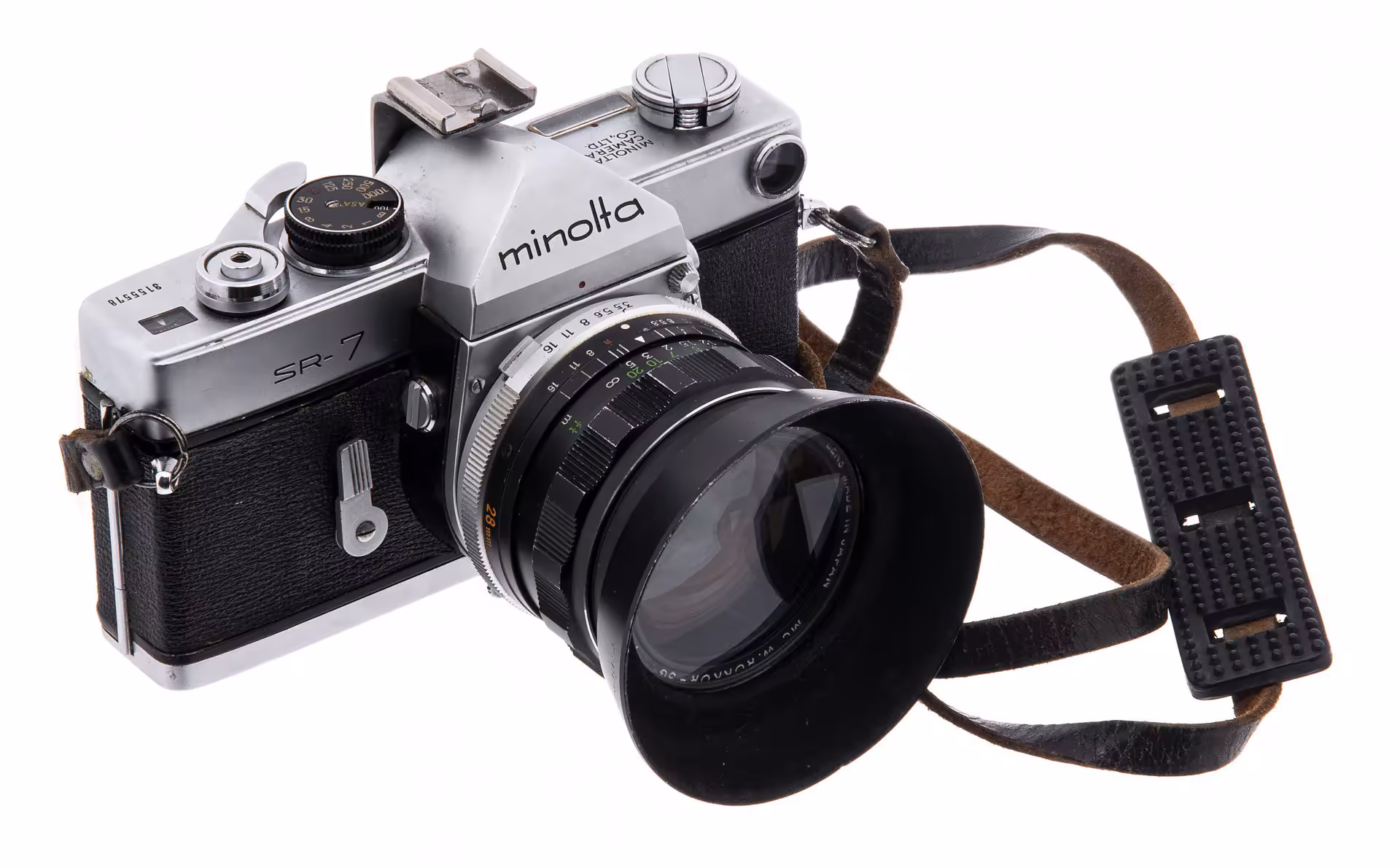 Фотоаппарат пленочный "Minolta SR-7" с объективом "Rokkor-SG f=28mm" в комплекте с объективом "Auto Tamron f=200mm" в кофре, металл, Япония, 1962-1966, Minolta
