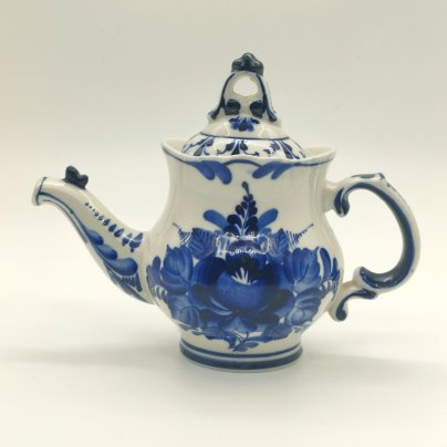 Чайник заварочный с рельефным цветочным декором, Гжель