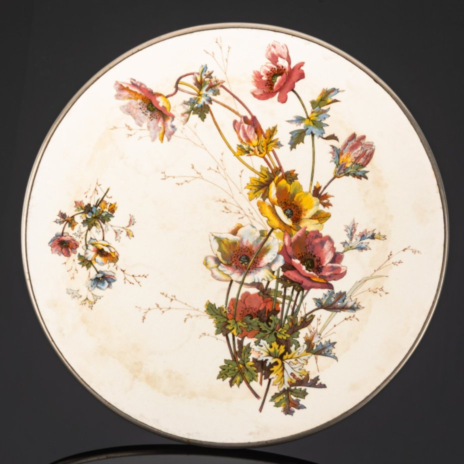 Тортница (Блюдо для пирогов) на высокой ножке, украшенная изображением маков, Deffner Karl Ulrich (Эсслинген)