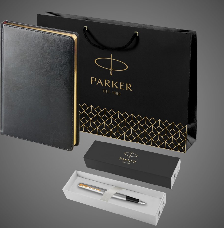 Подарочный набор: Ручка перьевая Parker Jotter Stainless Steel GT и Ежедневник черный недатированный, Металлы: нержавеющая сталь