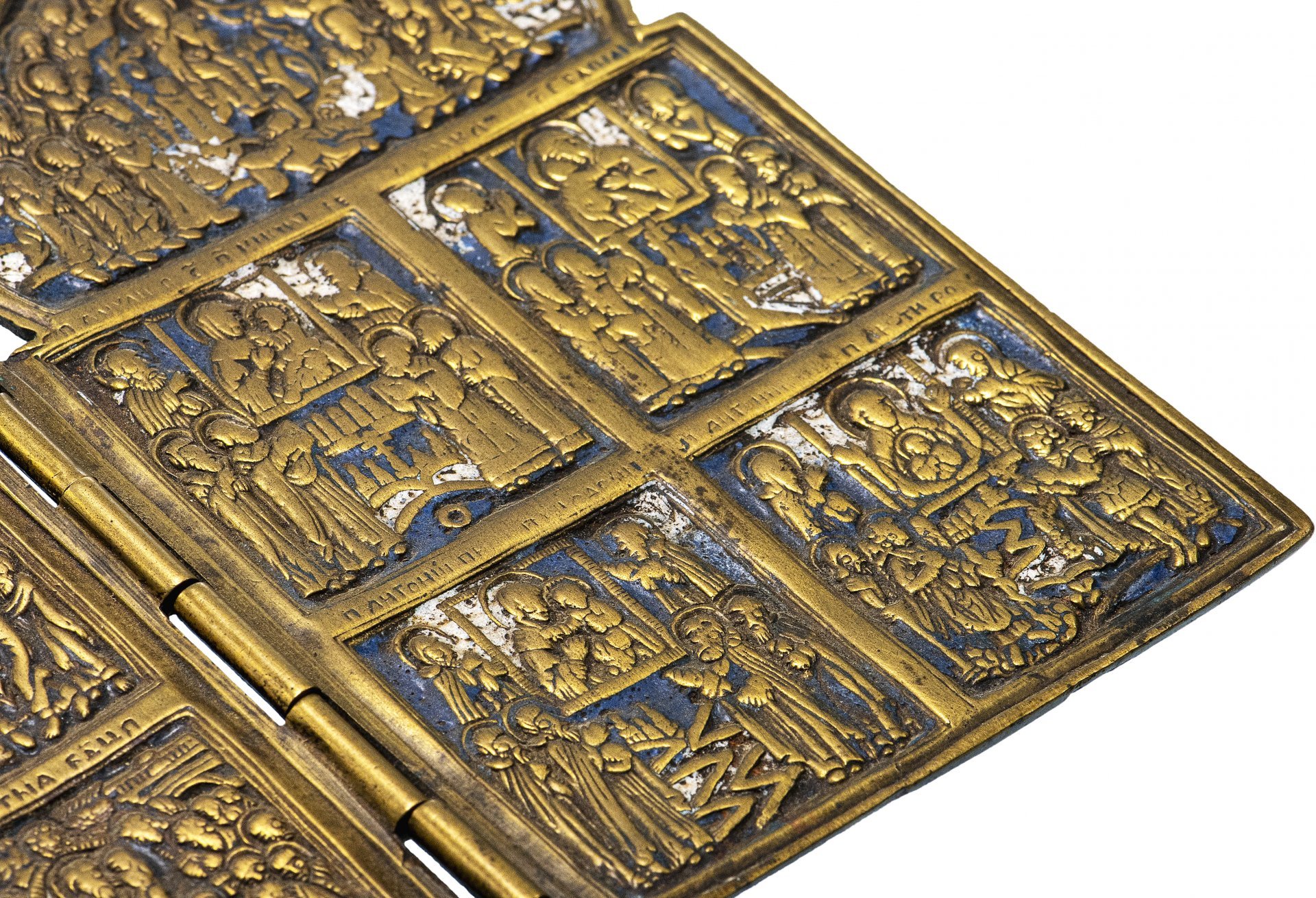 Складень четырехстворчатый "Двунадесятые праздники", бронза, полихромная эмаль, Российская Империя, 1850-1890 гг.