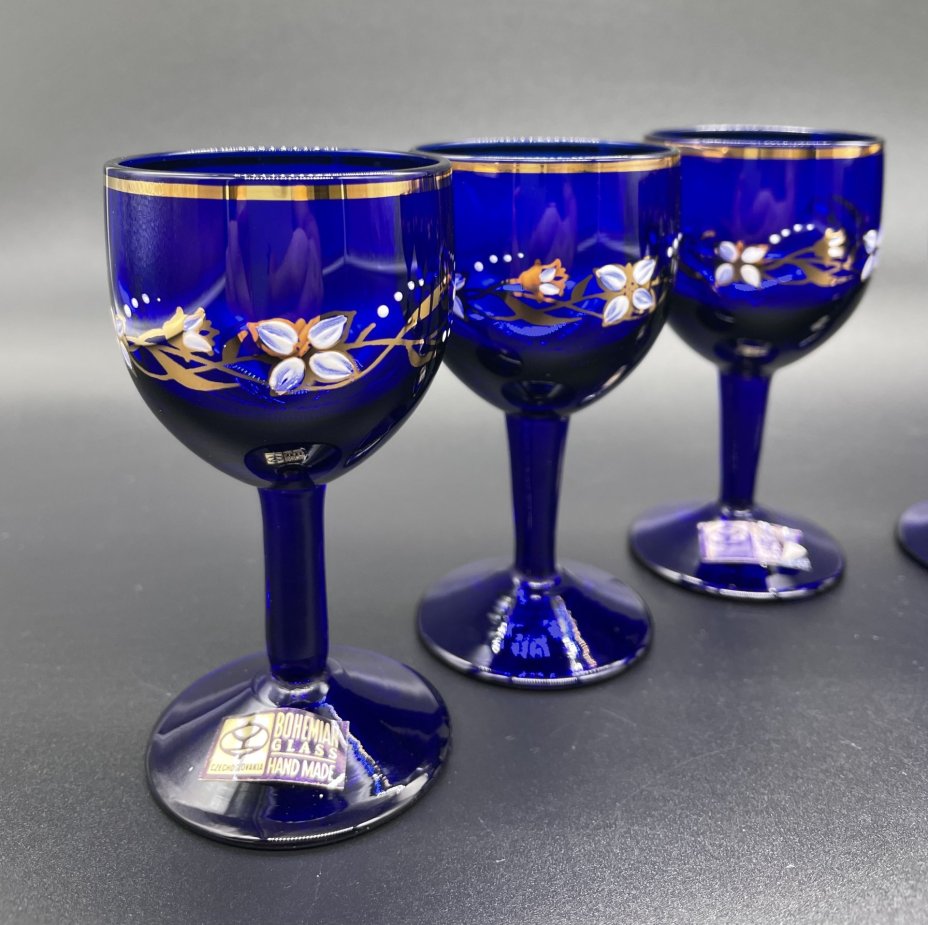 Набор из 6-ти рюмок ручной работы с цветочным орнаментом, Bohemia Glass