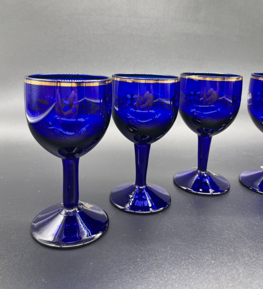 Набор из 6-ти рюмок ручной работы с цветочным орнаментом, Bohemia Glass