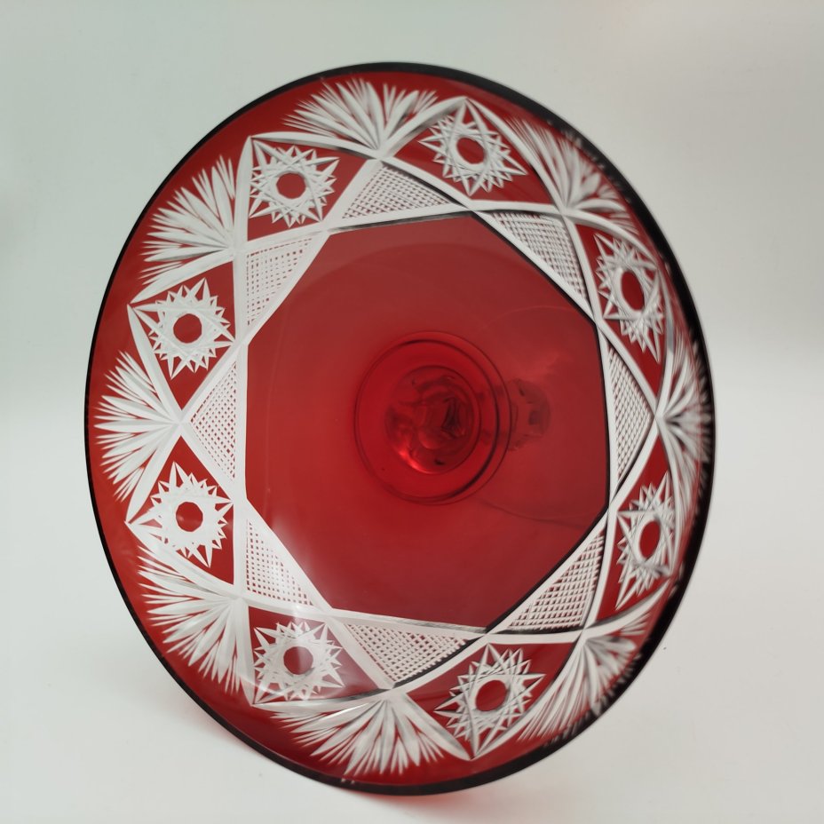 Ваза (конфетница) на ножке, цветное стекло, алмазная грань, СССР, 1970-1990 гг.