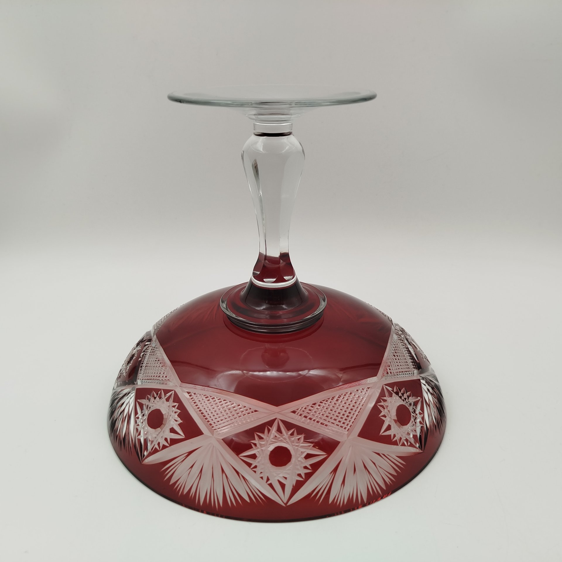 Ваза (конфетница) на ножке, цветное стекло, алмазная грань, СССР, 1970-1990 гг.