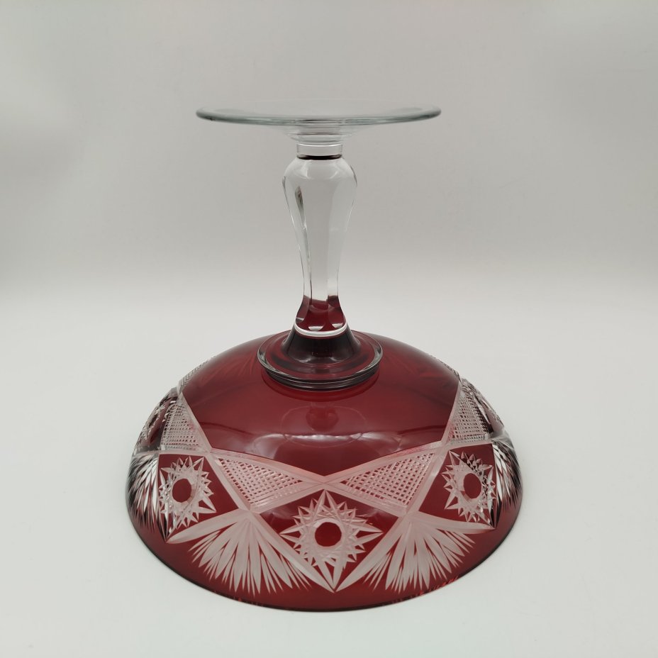 Ваза (конфетница) на ножке, цветное стекло, алмазная грань, СССР, 1970-1990 гг.