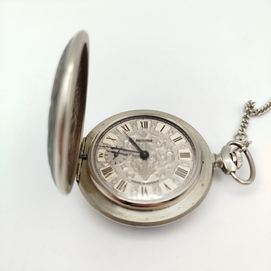 Часы карманные "Жар-птица", металл, бумага, печать, Челябинский часовой завод «Молния», СССР, 1980-1990 гг.