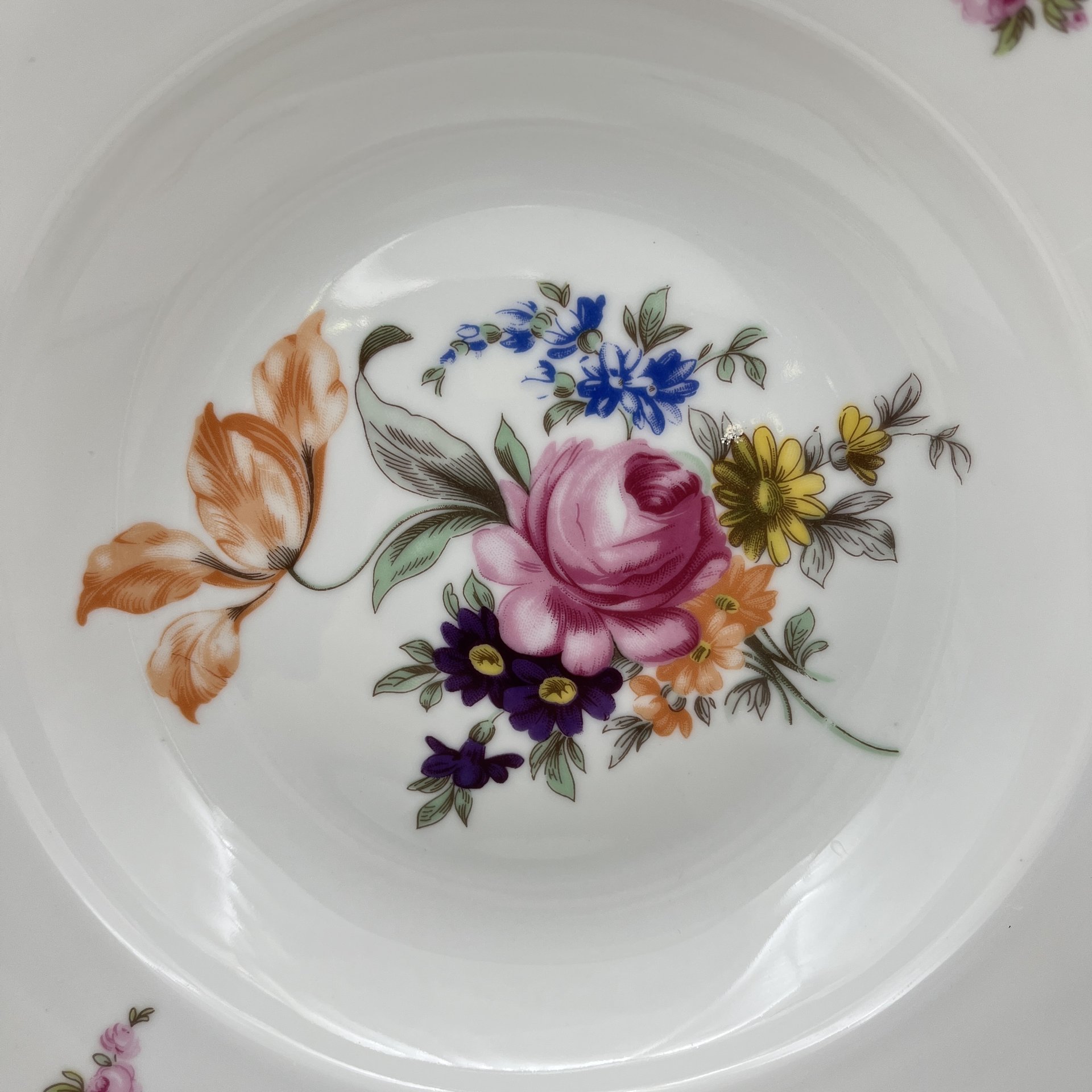 Набор суповых (глубоких) тарелок "Мейсенский букет" на 6 персон, фарфор, деколь, золочение, Bohemia (Neurohlau), Чехословакия, 1970-1990 гг.