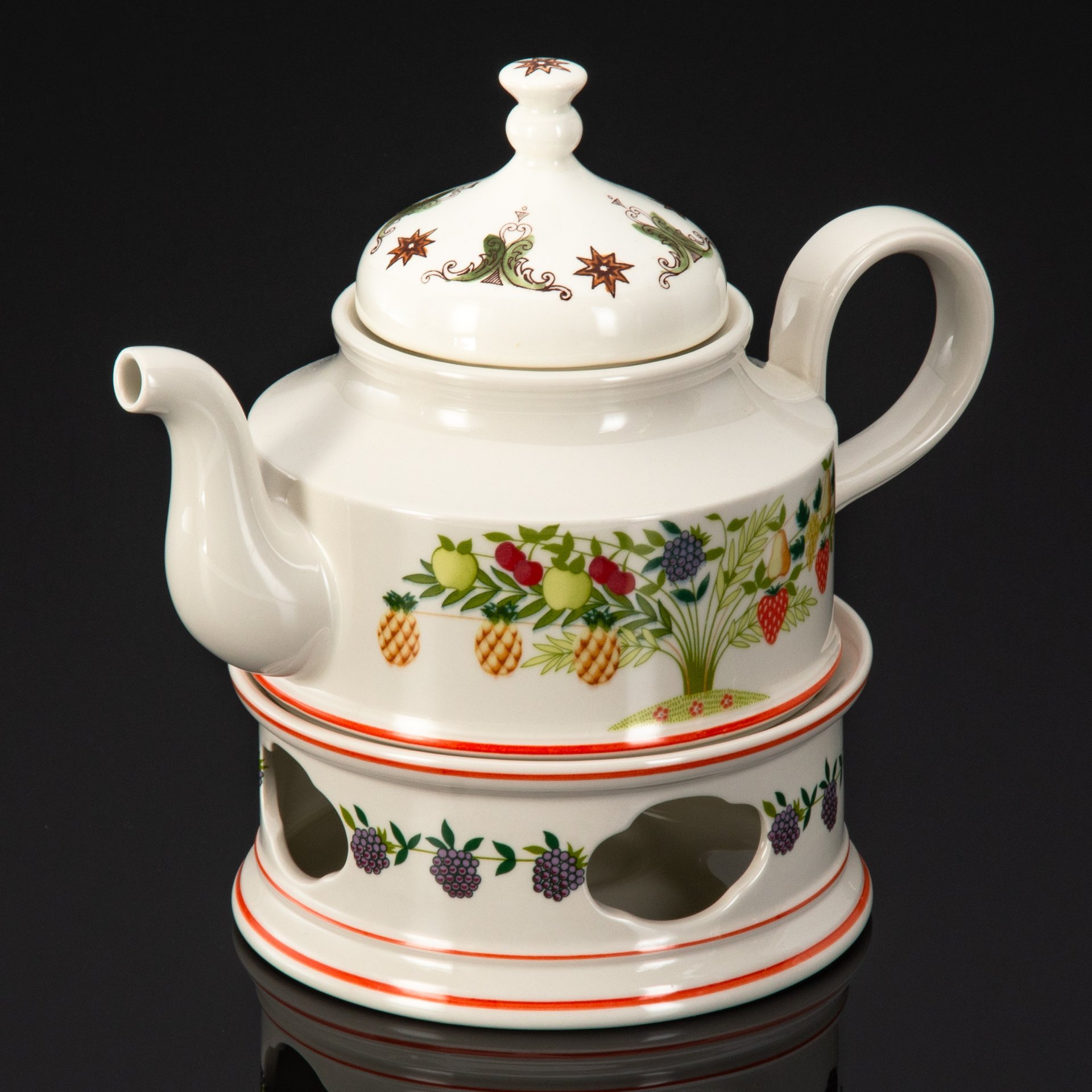 Чайник заварочный с подставкой для подогрева, серия Bon Appetit, фарфор, деколь, Villeroy & Boch, Германия, 1983-1989 гг.