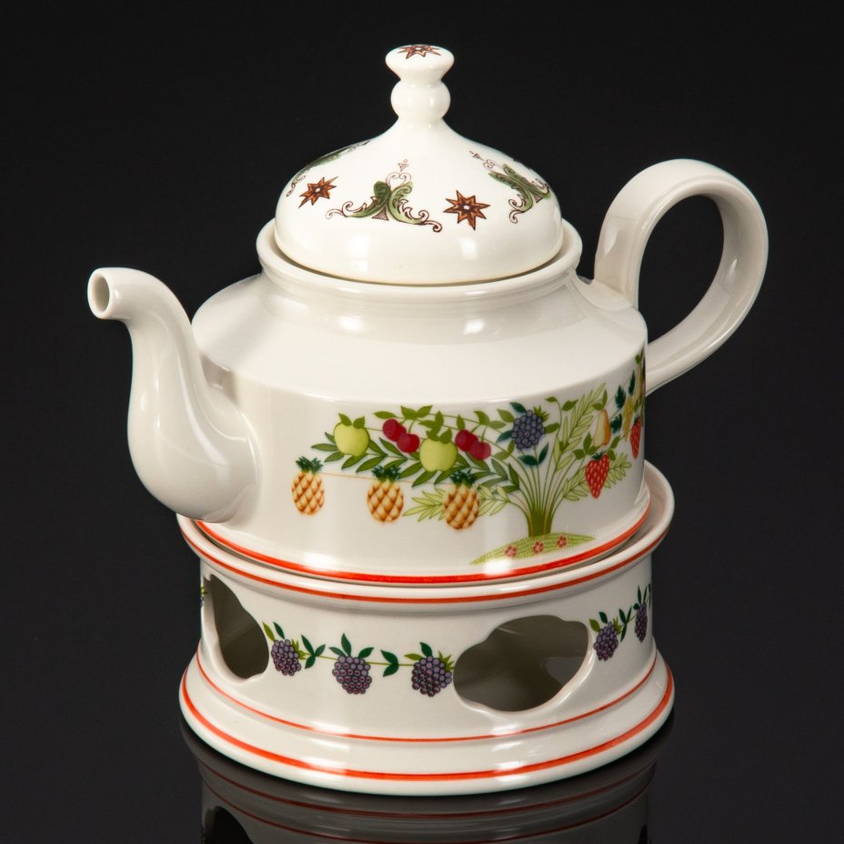 Чайник заварочный с подставкой для подогрева, серия Bon Appetit, фарфор, деколь, Villeroy & Boch, Германия, 1983-1989 гг.