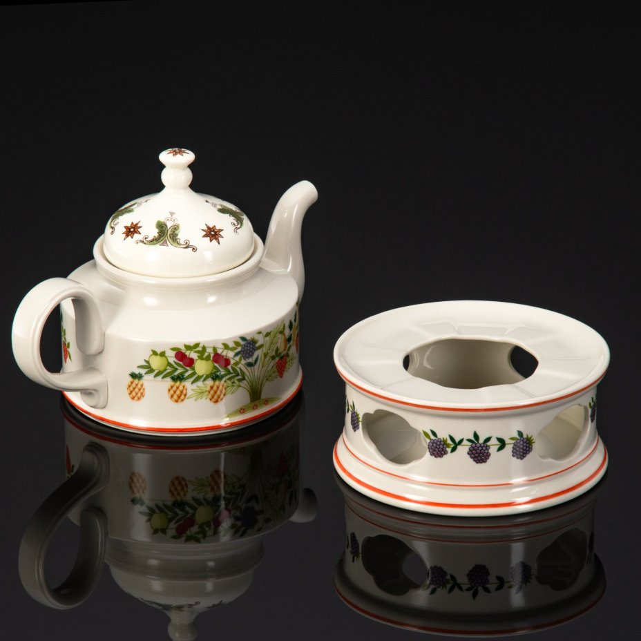 Чайник заварочный с подставкой для подогрева, серия Bon Appetit, фарфор, деколь, Villeroy & Boch, Германия, 1983-1989 гг.