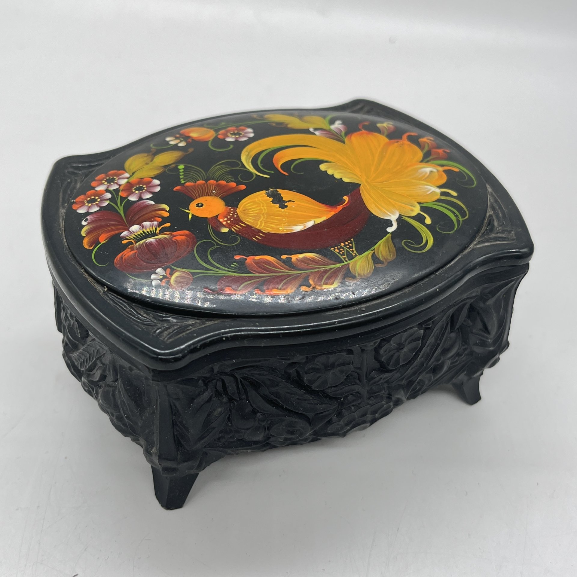 Шкатулка с расписным декором "Жар-птица", пластик, роспись, 1970-1980 гг.
