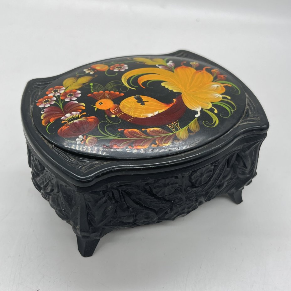 Шкатулка с расписным декором "Жар-птица", пластик, роспись, 1970-1980 гг.