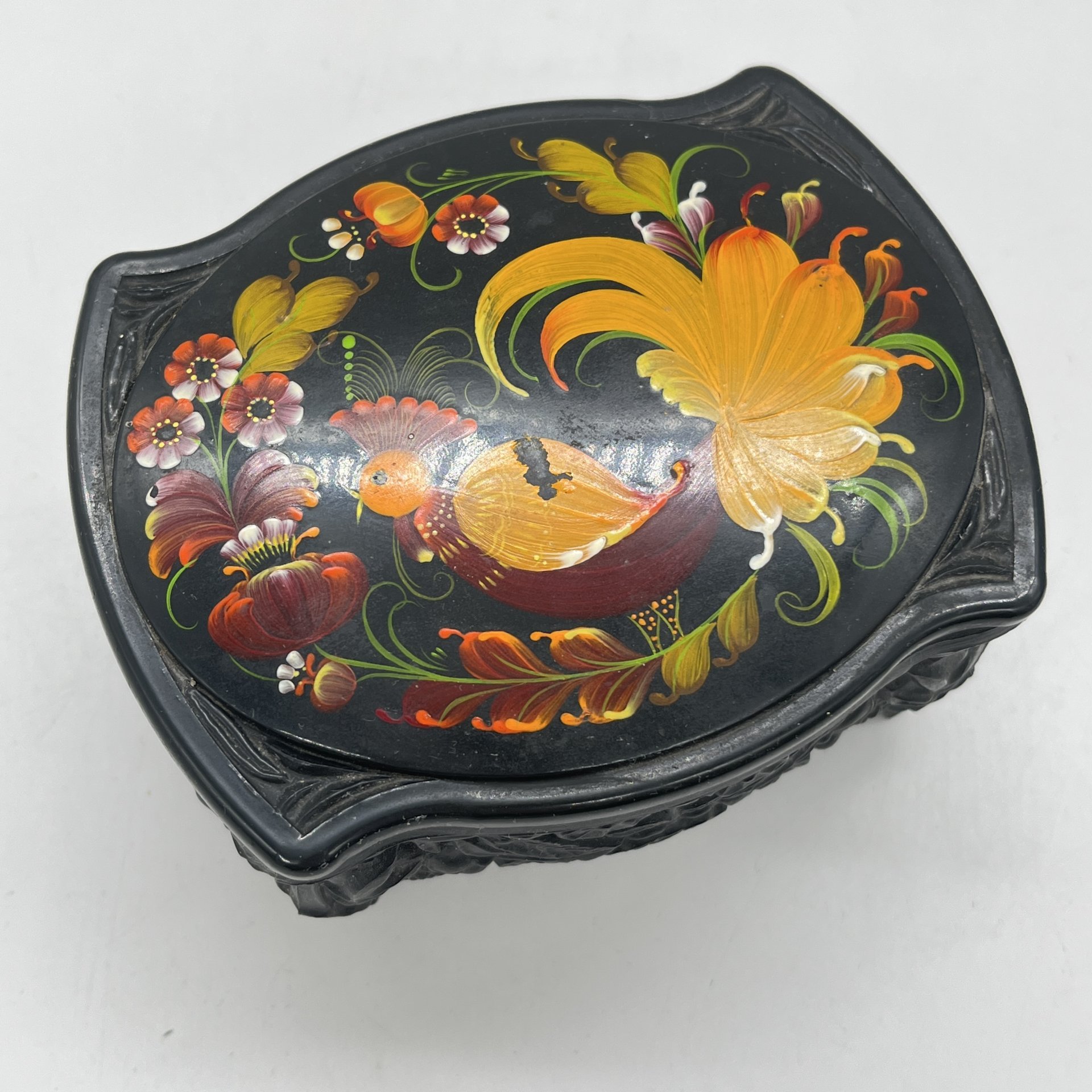 Шкатулка с расписным декором "Жар-птица", пластик, роспись, 1970-1980 гг.