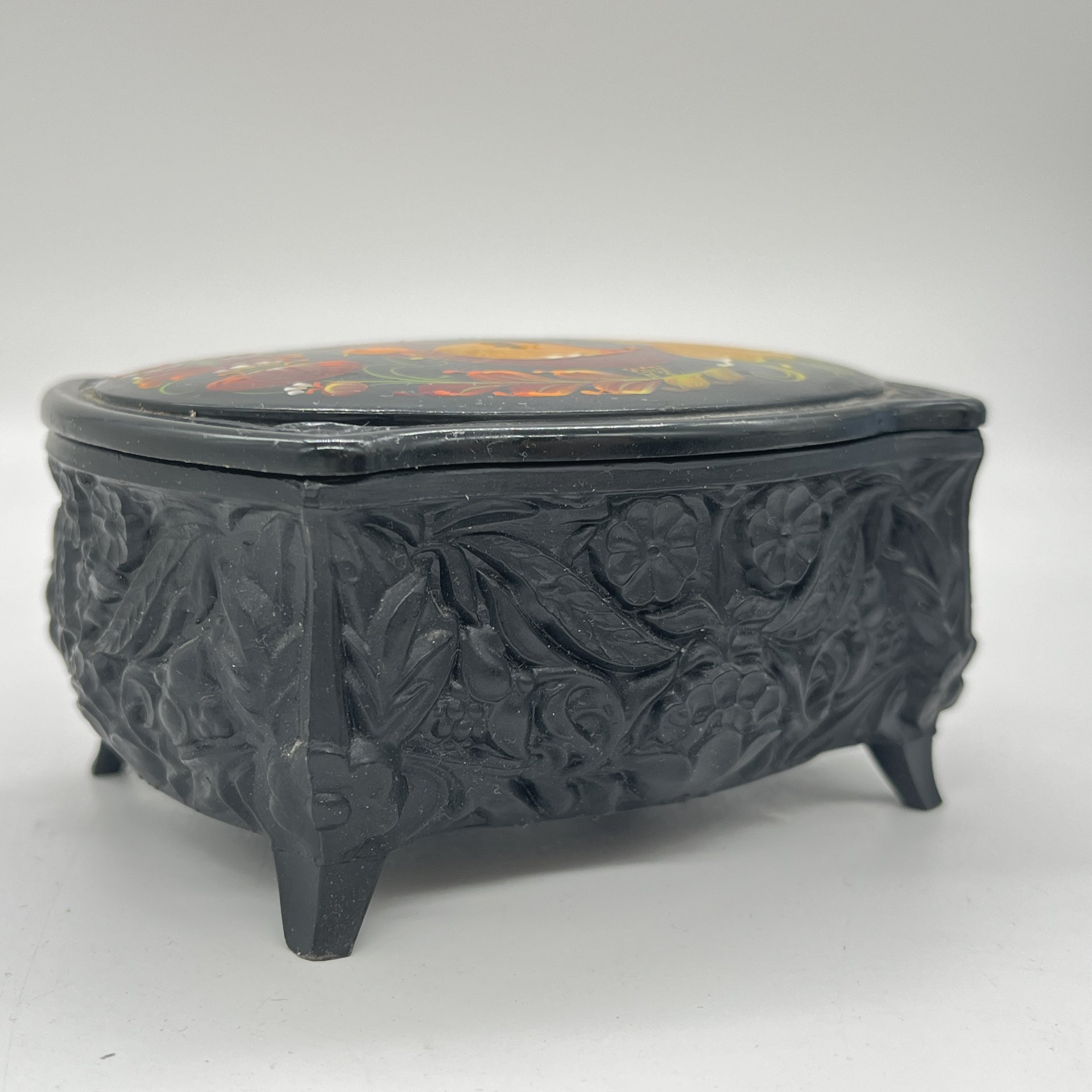 Шкатулка с расписным декором "Жар-птица", пластик, роспись, 1970-1980 гг.