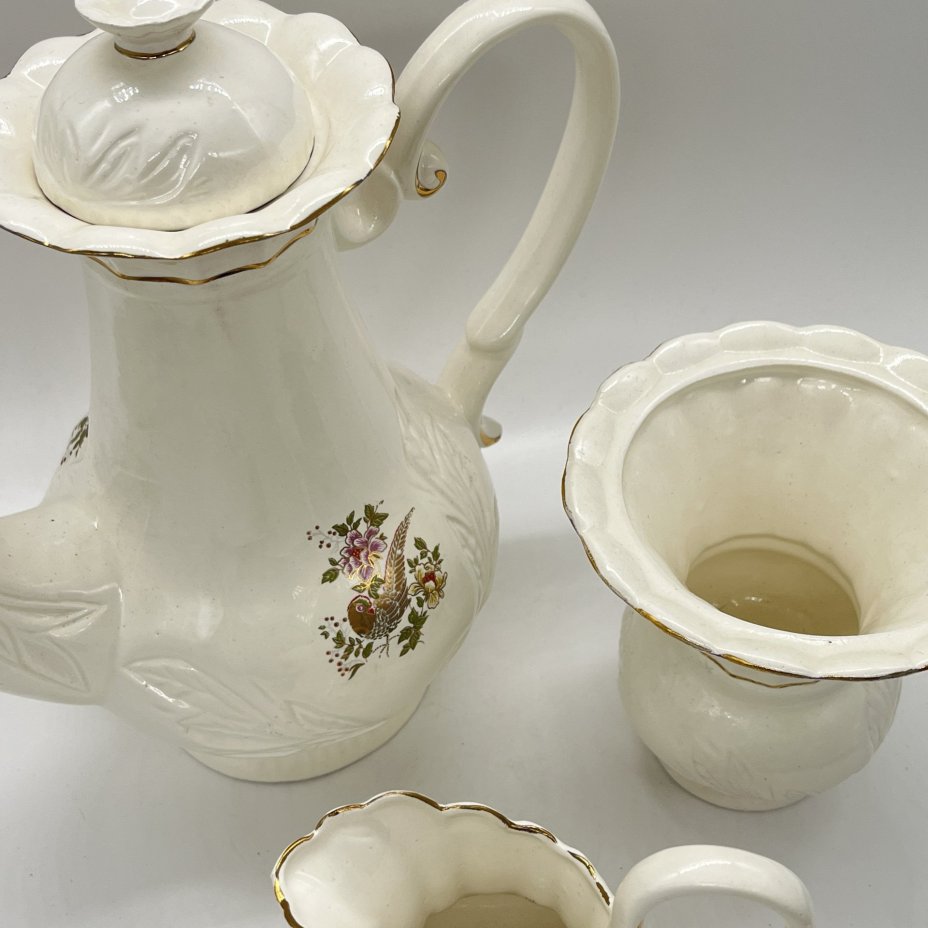 Набор из кофейника, вазочки и молочника "Павлин", Neofitou Keramik 24k Gold