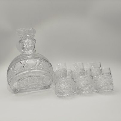 Набор для крепких напитков (штоф и 6 рюмок), автор Мачнев И.В, хрусталь, Дятьковский хрустальный завод, СССР, 1970-1990 гг., Дятьковский хрустальный завод