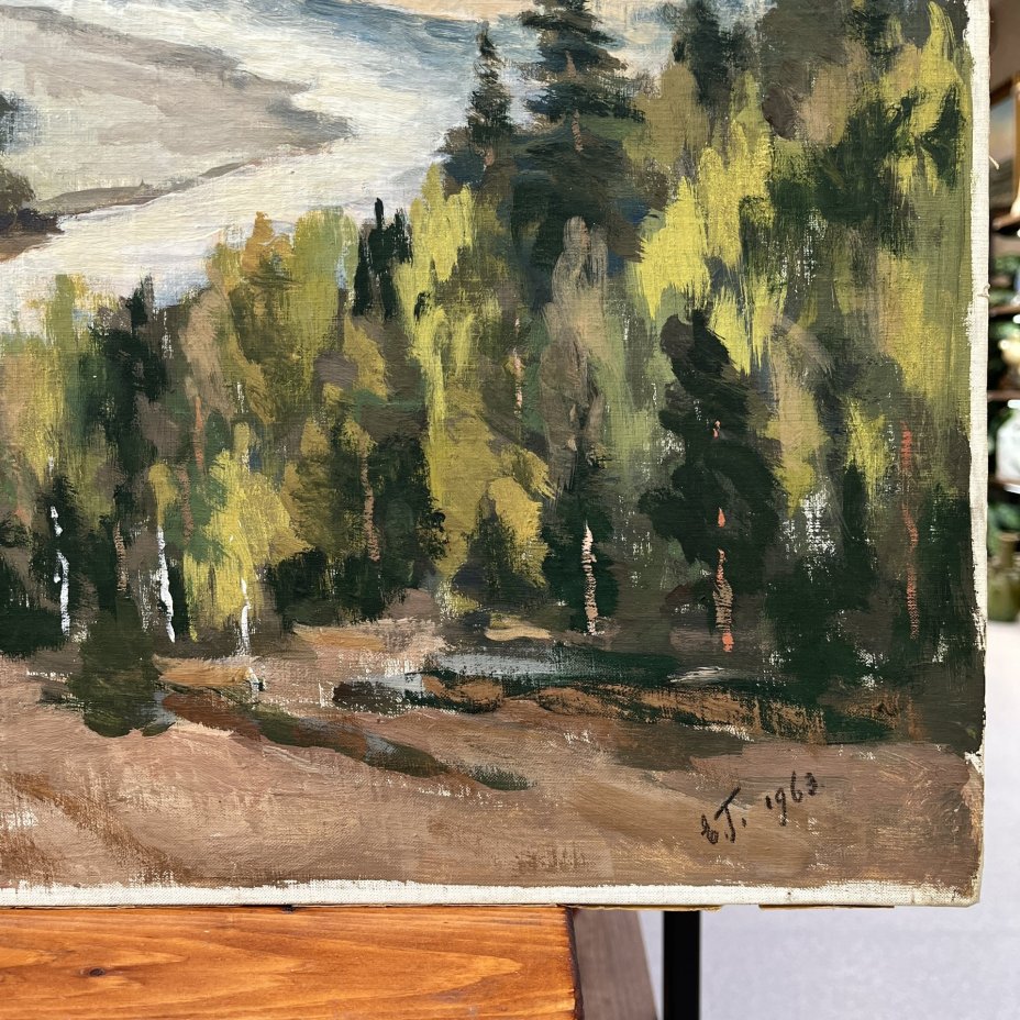 Картина "Речной пейзаж" (условное название), автор Гребенщиков Е. Ц, холст на картоне, масло