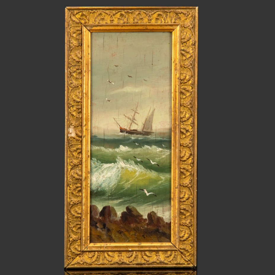 Картина "Морской пейзаж" в раме, дерево, масло, золочение, Западная Европа, 1880-1910 гг.