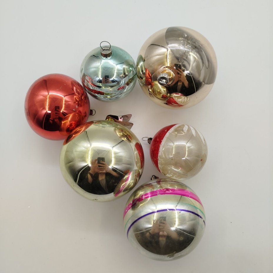 Набор из шести ёлочных игрушек, стекло, металл, роспись, СССР, 1960-1980 гг.