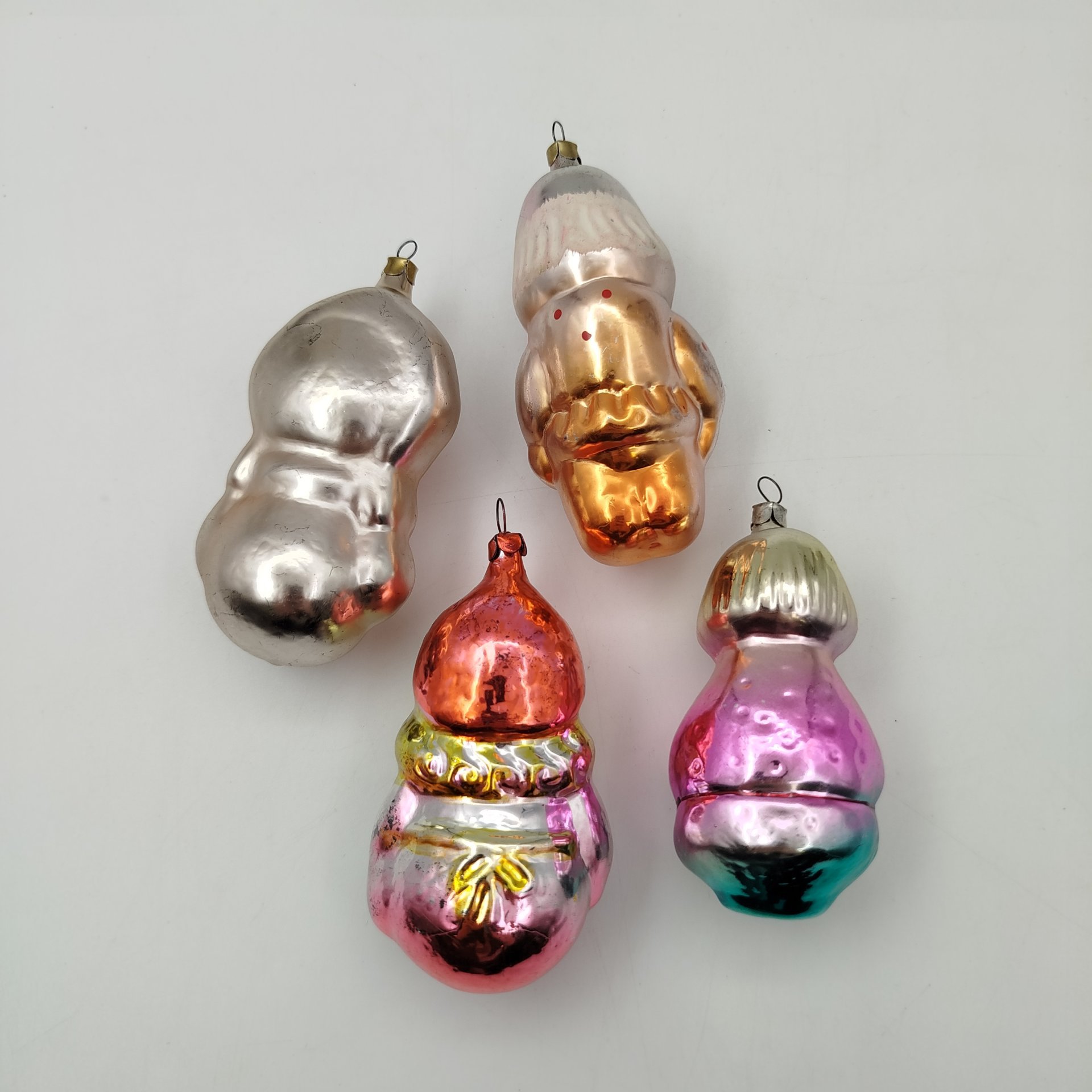 Набор из 4-х ёлочных игрушек "Старик", "Снегурочка", "Красная шапочка", "Мальчик", стекло, роспись, металл, СССР, 1950-1970 гг.