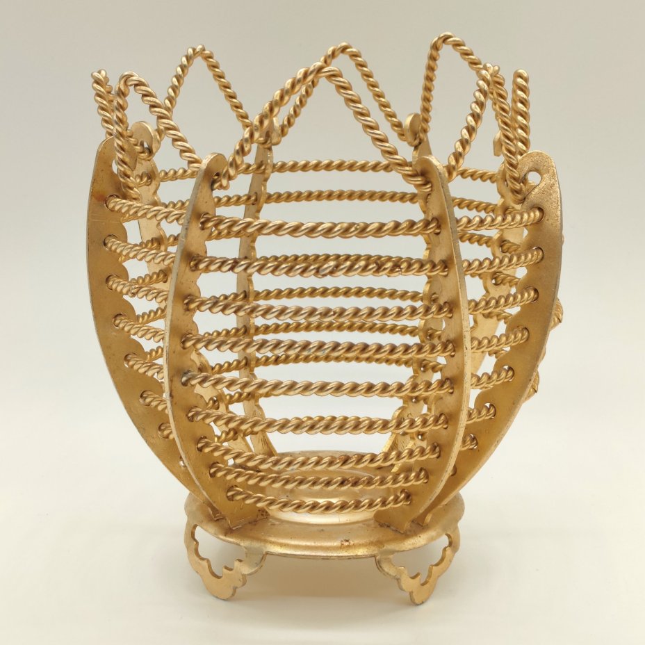 Сухарница (конфетница) с ажурным бортом, алюминий, золочение, СССР, 1970-1990 гг.