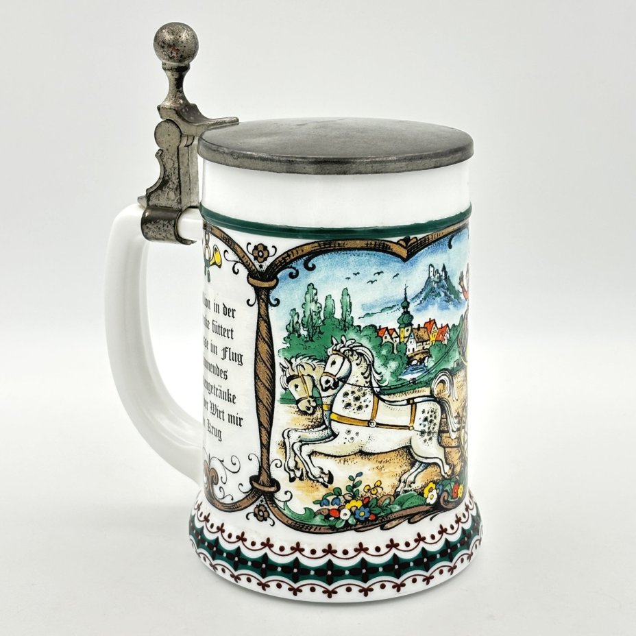 Кружка пивная, с крышкой "Hoch auf dem gelben Wagen" ("Высоко на желтой карете" - старинная немецкая народная песня)