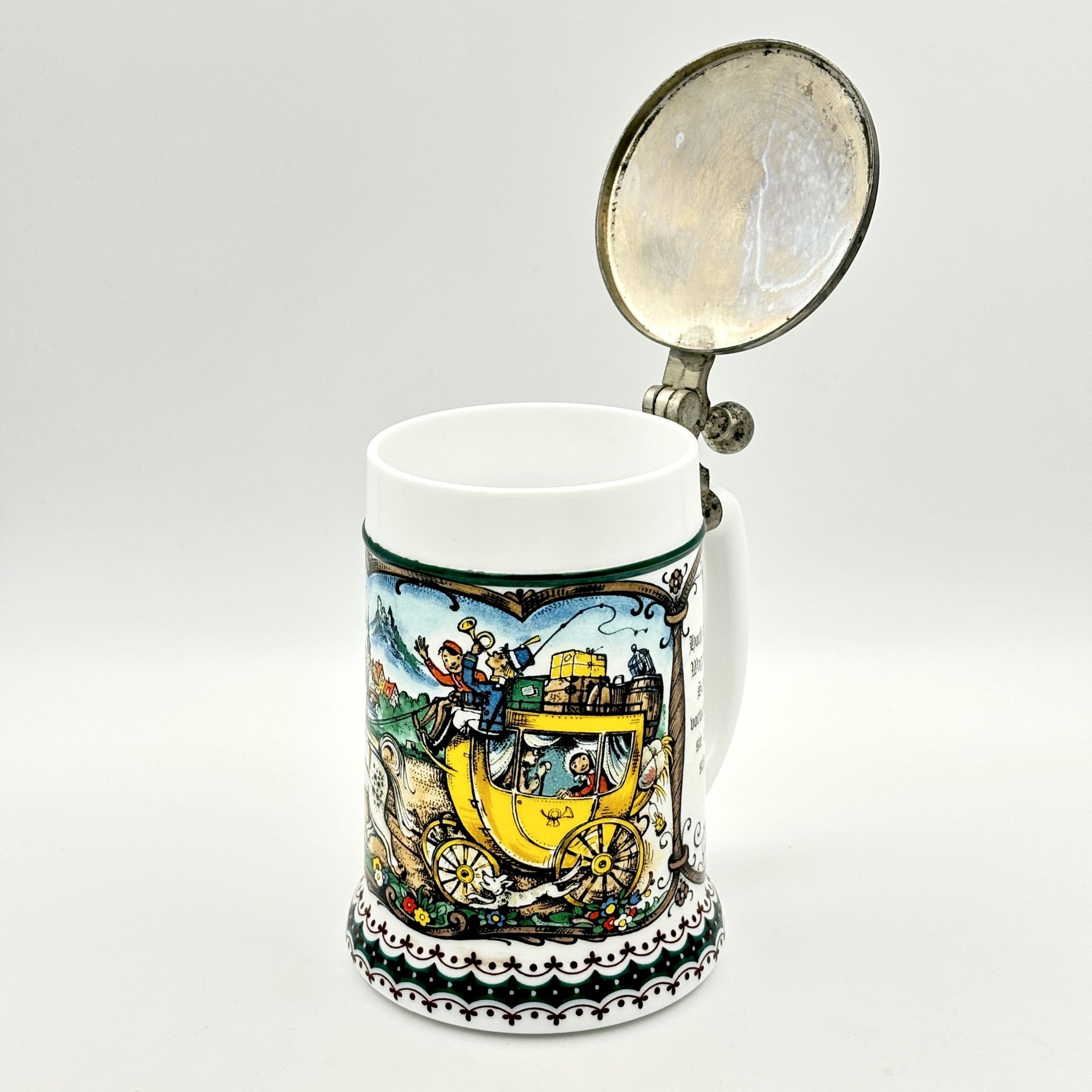 Кружка пивная, с крышкой "Hoch auf dem gelben Wagen" ("Высоко на желтой карете" - старинная немецкая народная песня)