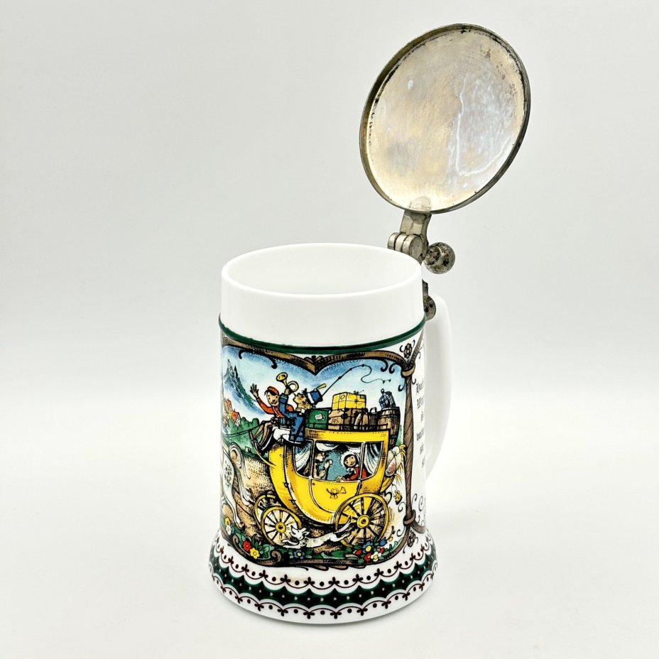 Кружка пивная, с крышкой "Hoch auf dem gelben Wagen" ("Высоко на желтой карете" - старинная немецкая народная песня)