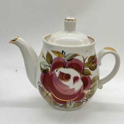 Чайник заварочный с расписным цветочным декором, фарфор, роспись, Кузяевский фарфоровый завод, СССР, 1970-1990 гг.