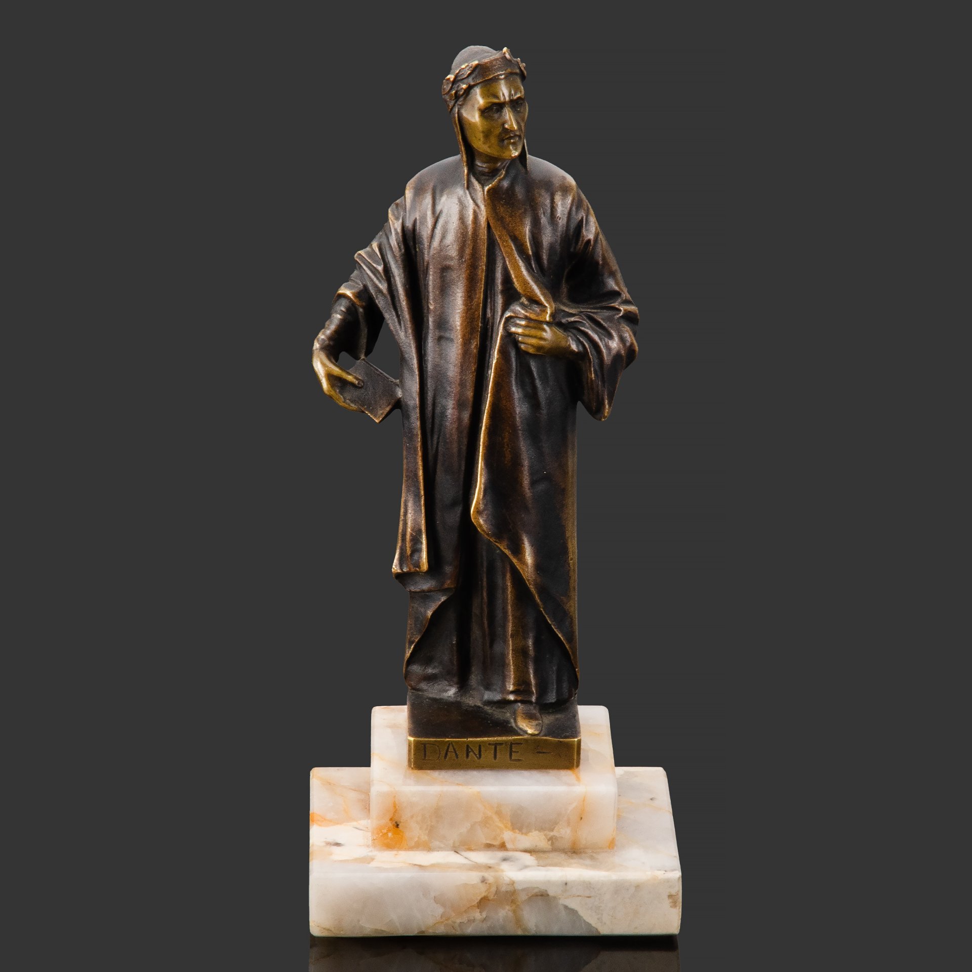 Скульптура "Данте с книгой", автор Else von Beck (1888-1925), бронза, камень, Франция, 1930-1960 гг.