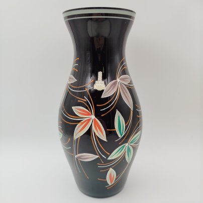Ваза с цветочным декором из гиалитового стекла, Karl Grossmann, стекло, роспись, ГДР, 1950-1970 гг.