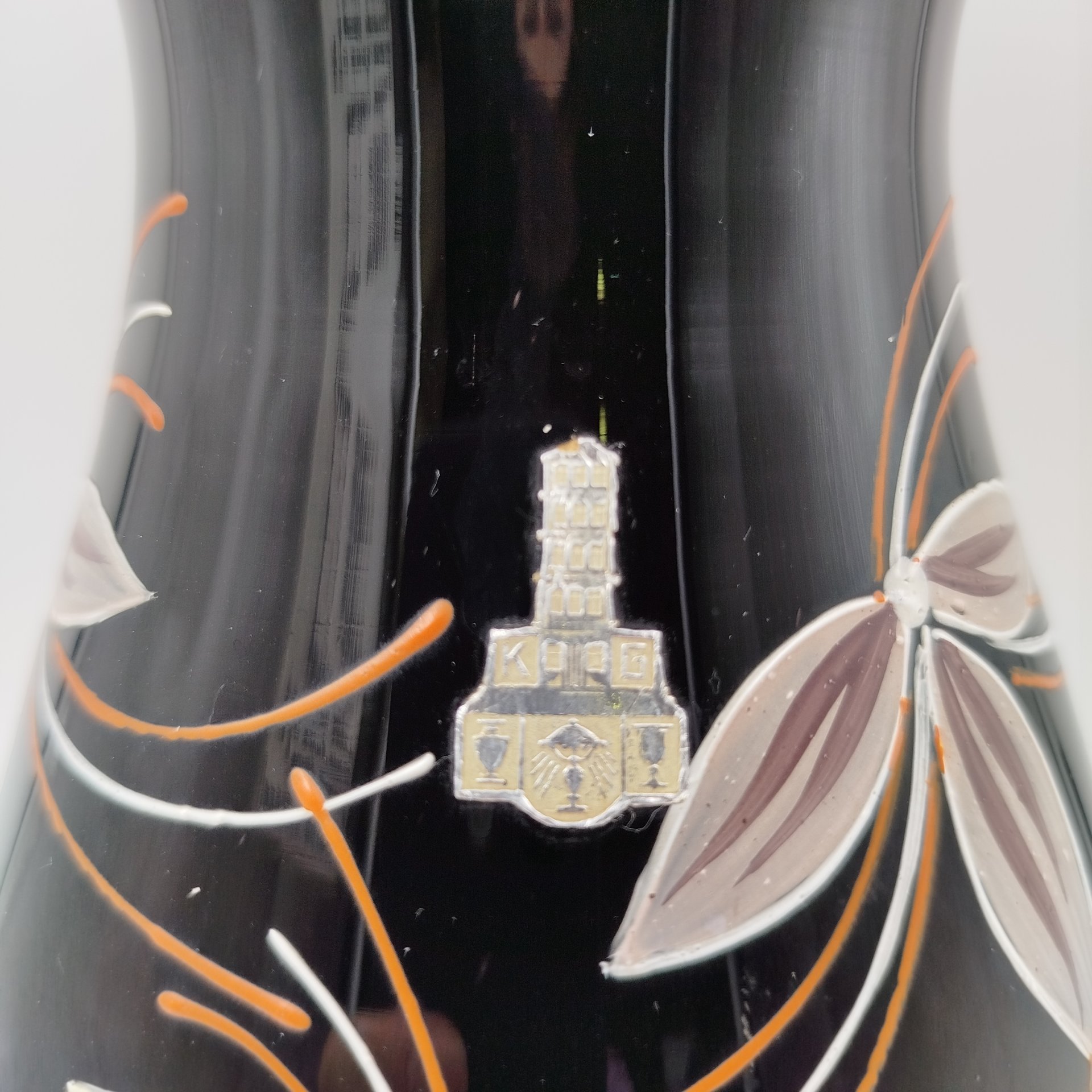 Ваза с цветочным декором из гиалитового стекла, Karl Grossmann, стекло, роспись, ГДР, 1950-1970 гг.