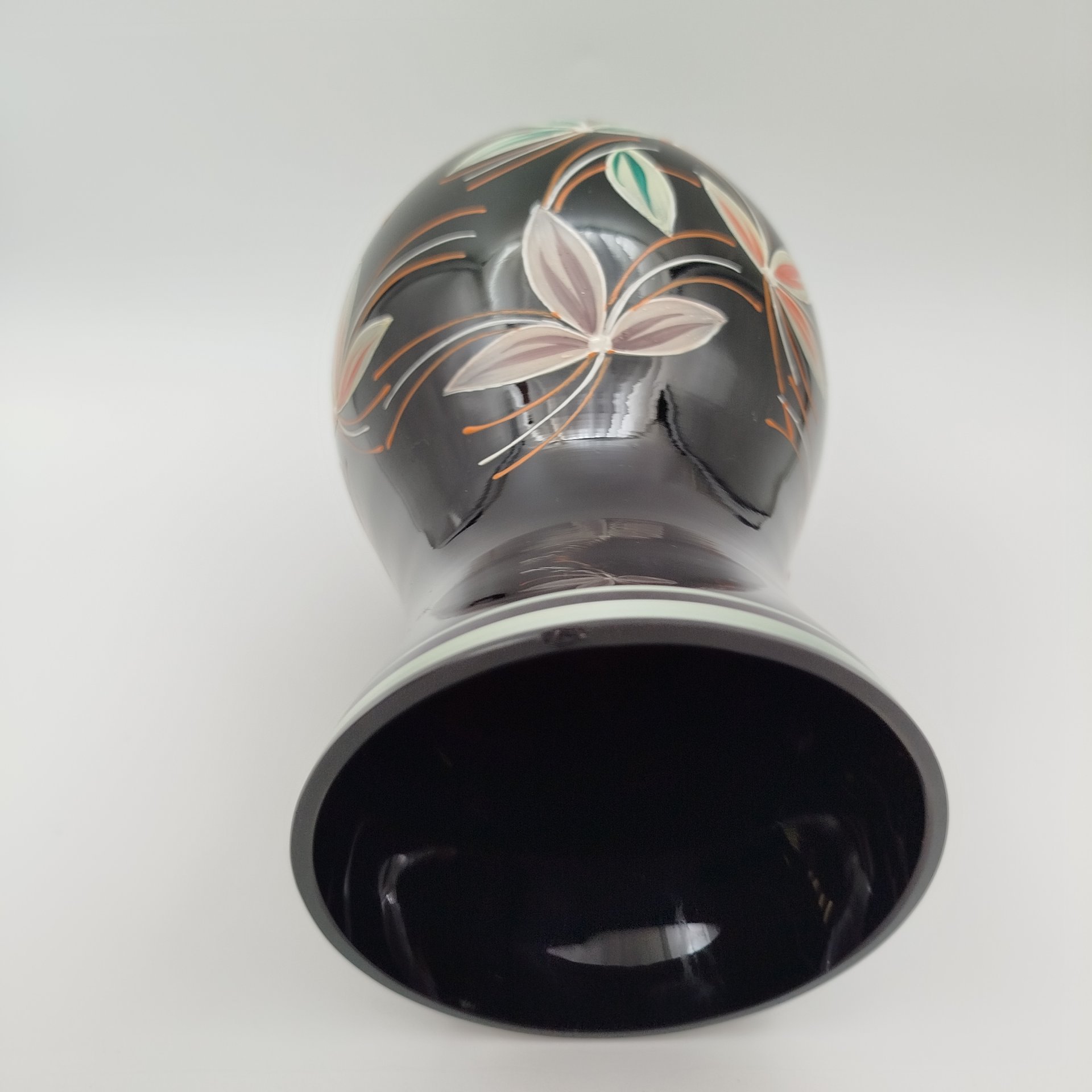 Ваза с цветочным декором из гиалитового стекла, Karl Grossmann, стекло, роспись, ГДР, 1950-1970 гг.