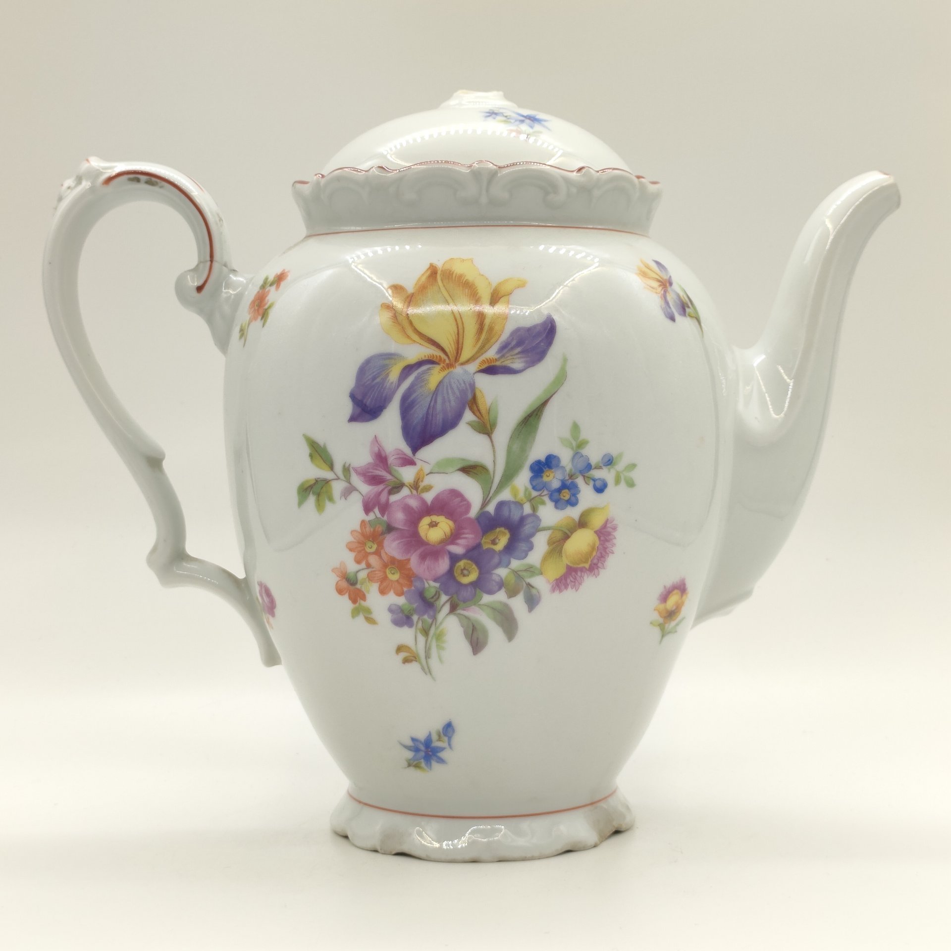Чайник доливной с цветочным декором, фарфор, деколь, Kahla, Германия, 1937-1956 гг.