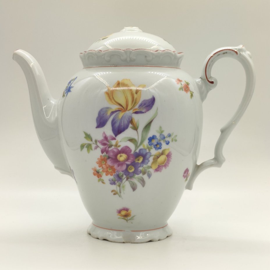 Чайник доливной с цветочным декором, фарфор, деколь, Kahla, Германия, 1937-1956 гг.