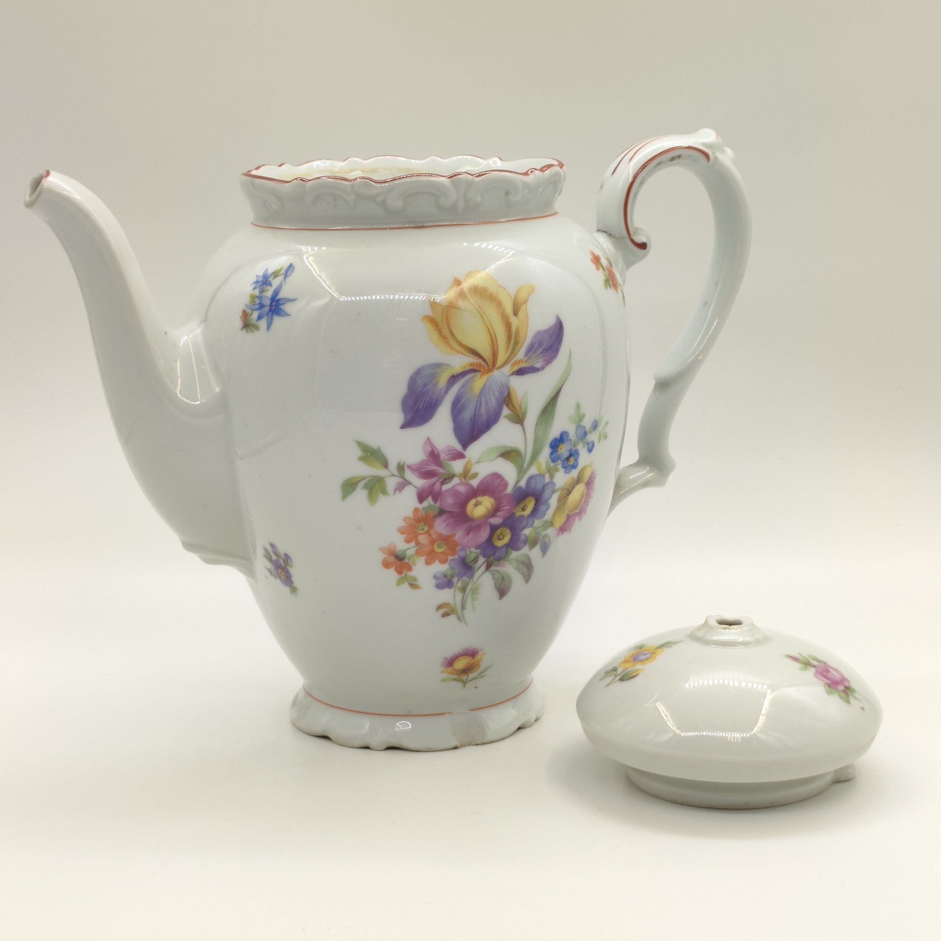Чайник доливной с цветочным декором, фарфор, деколь, Kahla, Германия, 1937-1956 гг.