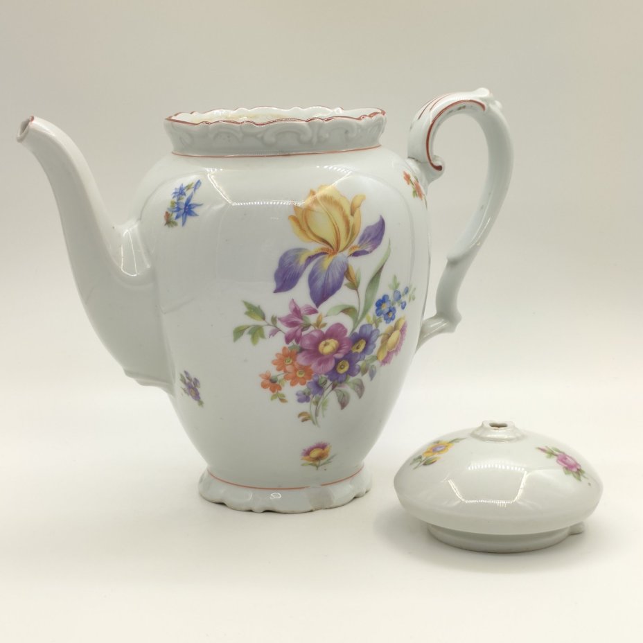 Чайник доливной с цветочным декором, фарфор, деколь, Kahla, Германия, 1937-1956 гг.