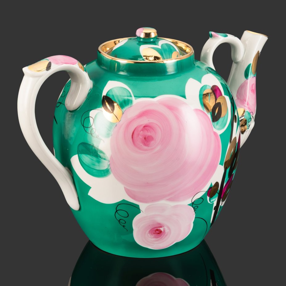 Чайник доливной (трактирный) "Нарядный", автор Яснецов В.К., фарфор, роспись, золочение, Дулевский фарфоровый завод (Дулёво), СССР, 1968-1991 гг.