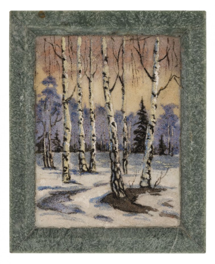Пара панно с изображением берёзовых рощ, поделочный камень, СССР, 1980-1990 гг.