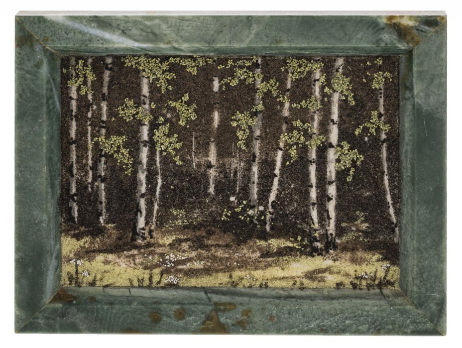 Пара панно с изображением берёзовых рощ, поделочный камень, СССР, 1980-1990 гг.