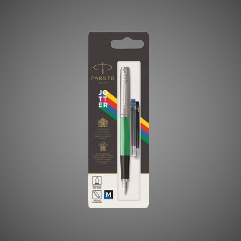 Перьевая ручка Parker Jotter, цветOriginals Green CT, цвет чернил синий/черный, толщина линии M, В БЛИСТЕРЕ, Металлы: нержавеющая сталь, пластик