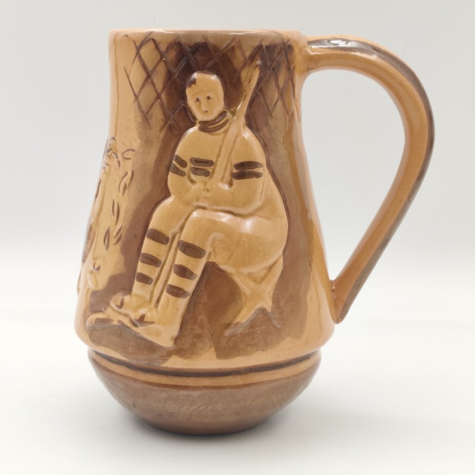 Кружка пивная "Хоккеисты", керамика, роспись, СССР, 1970-1990 гг.