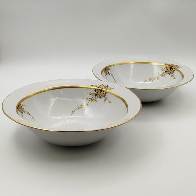 Пара салатников с цветочным декором золотистого цвета, фарфор, деколь, золочение, Graf Von Henneberg Porzellan, 1777 Jlmenau, ГДР, 1973-1977 гг.