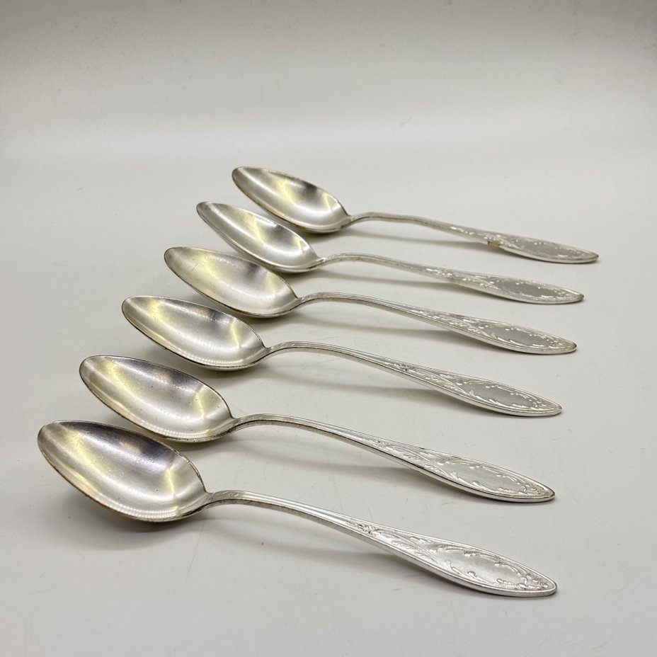 Набор из шести столовых ложек "Пламя", мНЦ (медь-никель-цинк), Кольчугинский завод цветных металлов, СССР, 1960-1980 гг.