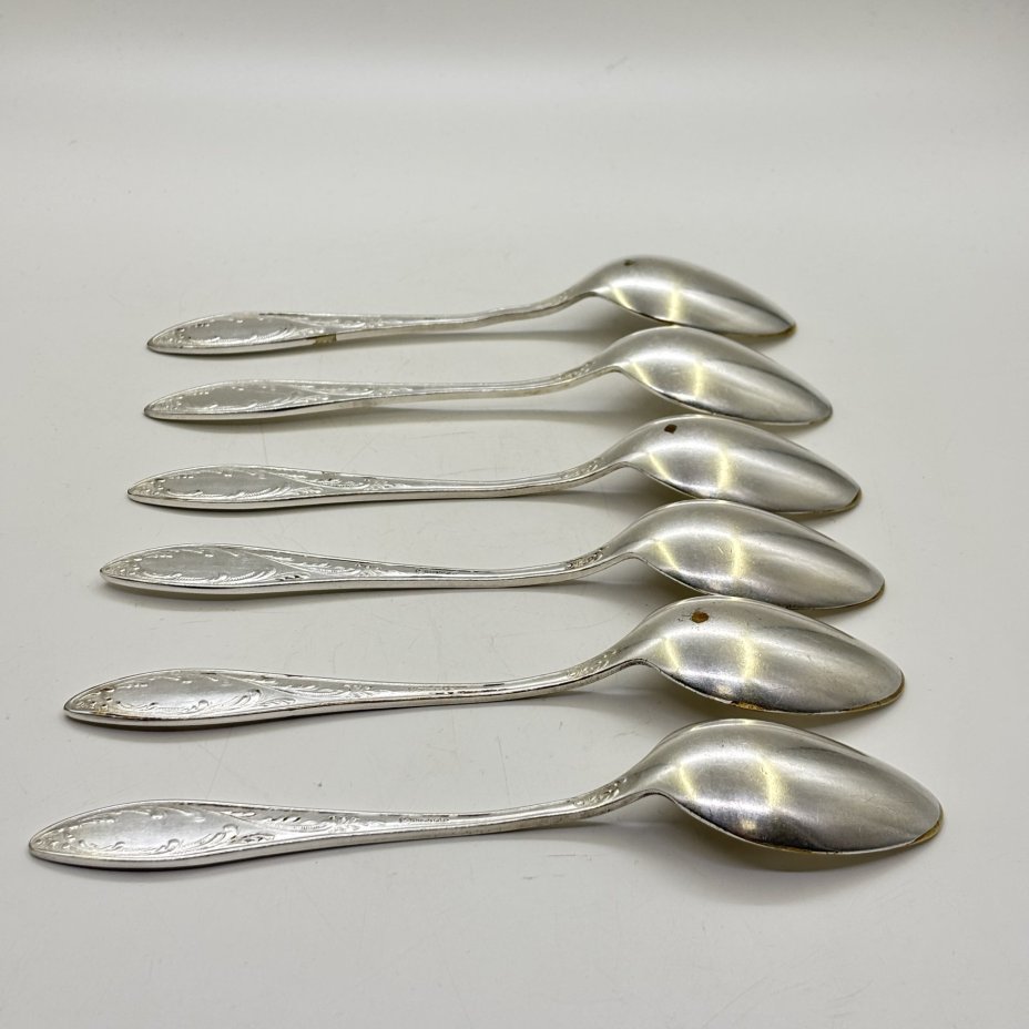 Набор из шести столовых ложек "Пламя", мНЦ (медь-никель-цинк), Кольчугинский завод цветных металлов, СССР, 1960-1980 гг.